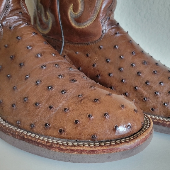 Justin Tekno Crepe Ostrich Cowboy Boots Mens Brown Comfort Western Vibes Size 11 - Picture 8 of 8